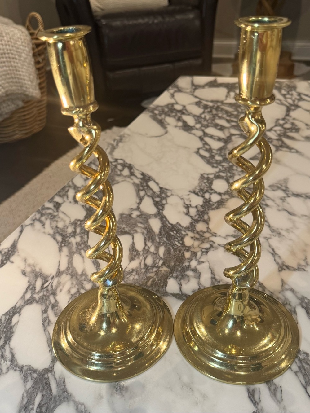 VTG Solid Brass Open Barley Twist Candlestick Holders - Pair of 2
